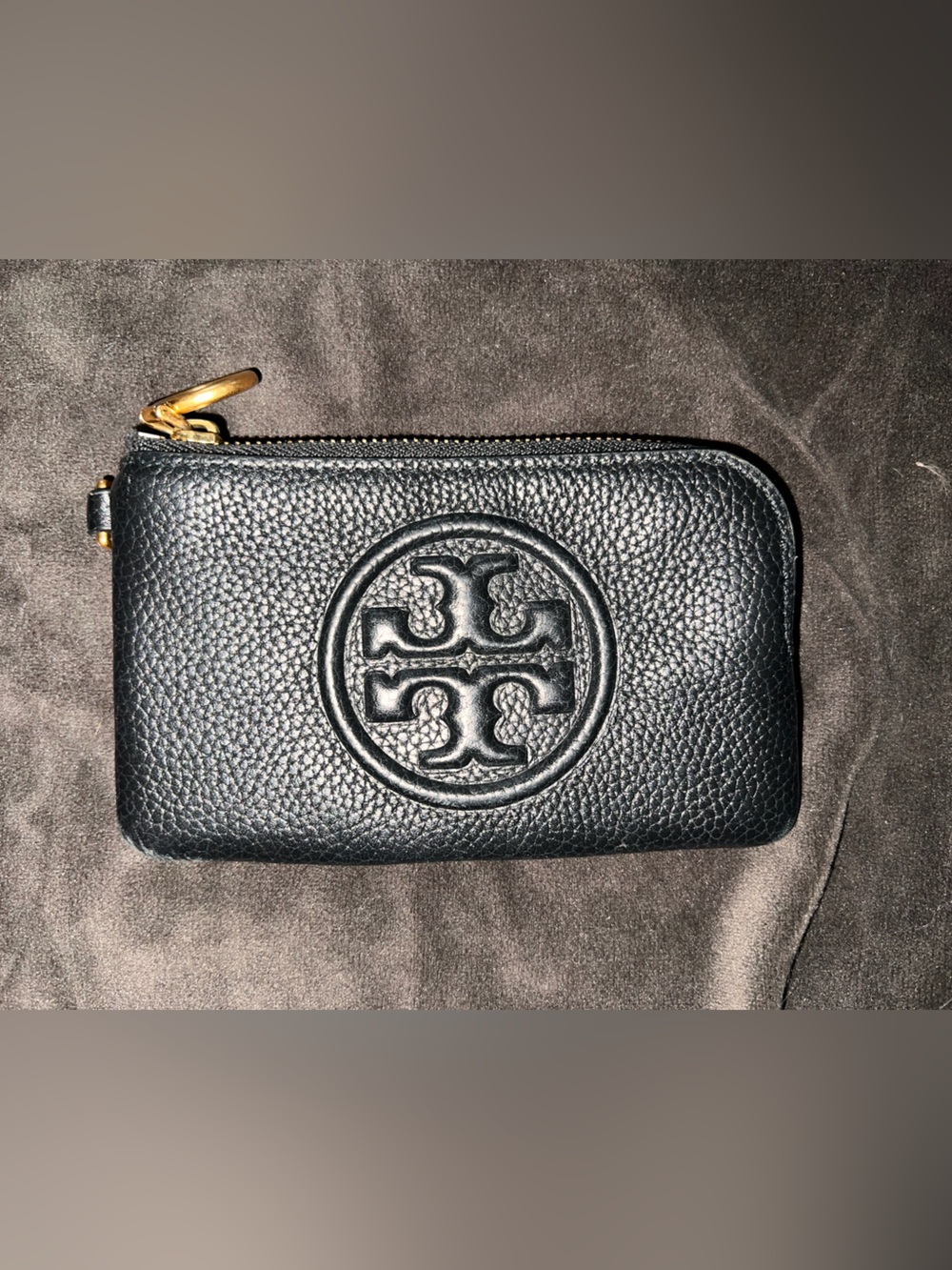 Tory Burch Perry Bombe Black Leather Card Case/Pouch with Gold Hardware